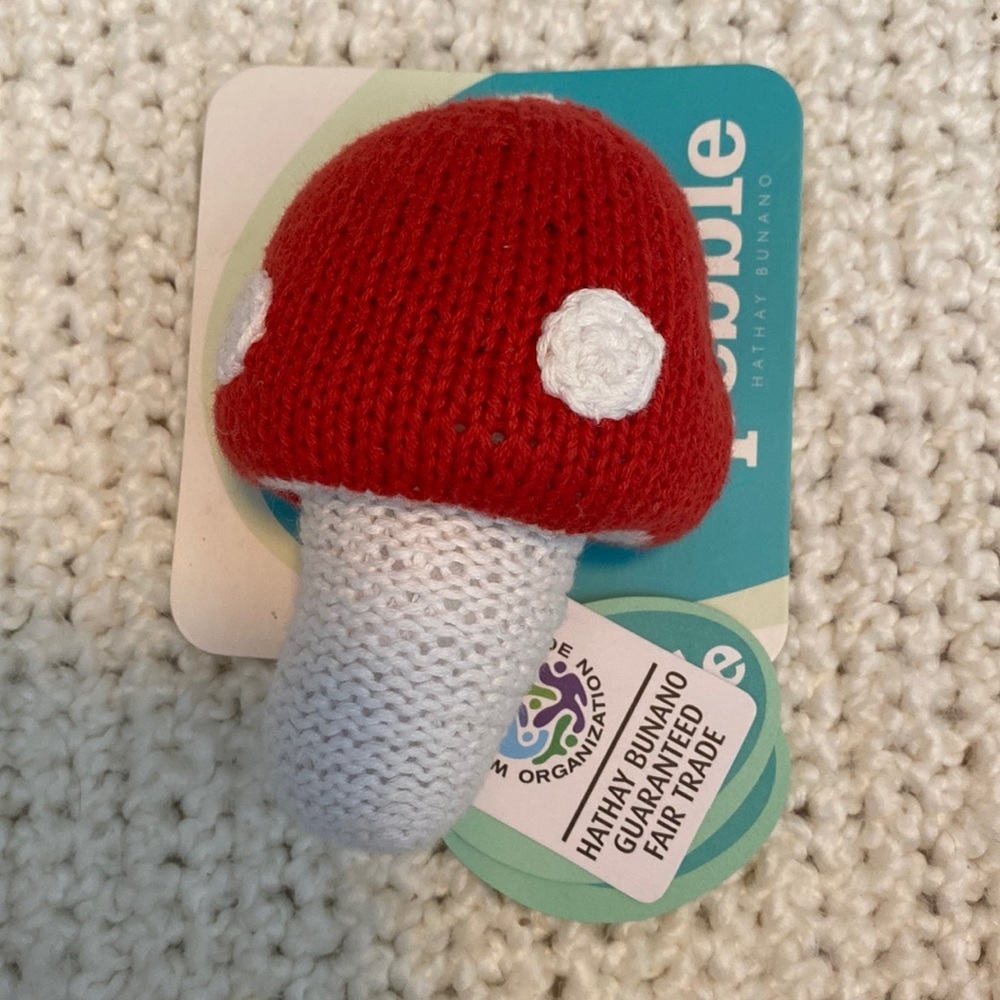 Pebble Child Handmade Fair Trade Toadstool Mushroom Fungi Baby Rattle Toy NEW
